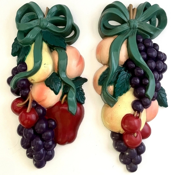 SET RETIRED HOMCO HOME INTERIORS FRUIT GRAPES WALL PLAQUES NICE NO SEPARATING - Picture 1 of 12